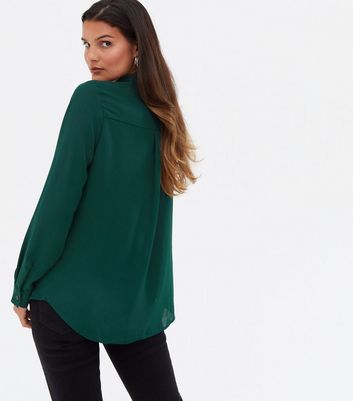 Dark Green Long Sleeve Collared Shirt 