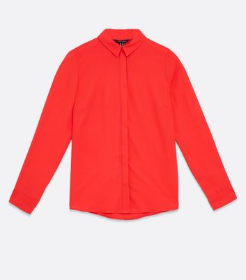 red long sleeve collared shirt