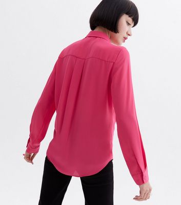 Bright Pink Long Sleeve Collared Shirt New Look