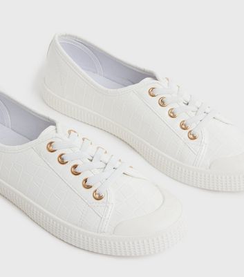 shop for White Faux Croc Lace Up Trainers New Look Vegan at Shopo