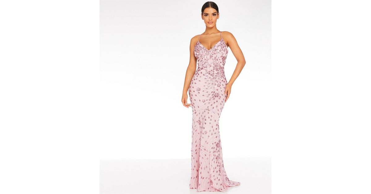 QUIZ Pale Pink Sequin Fishtail Maxi Dress New Look