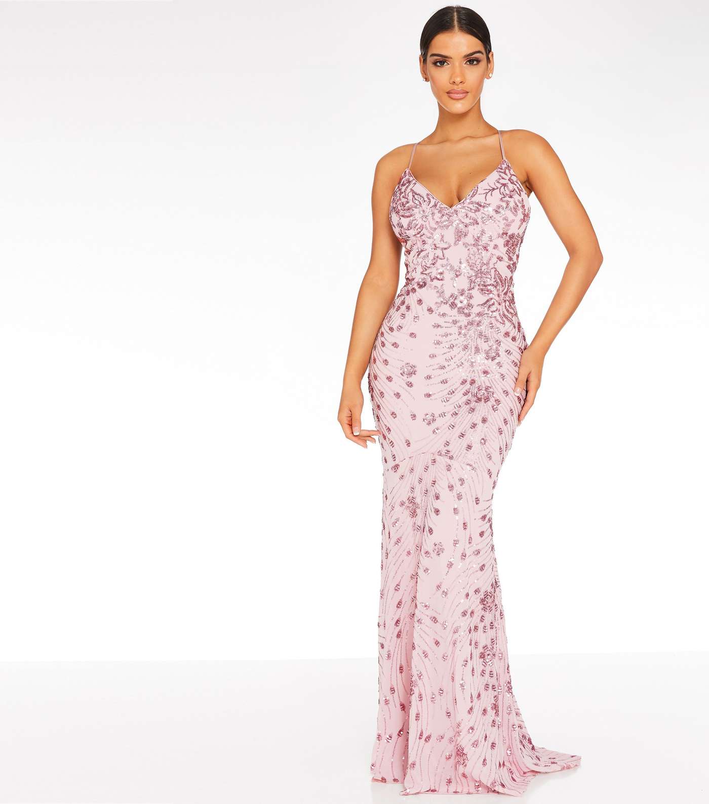QUIZ Pale Pink Sequin Fishtail Maxi Dress