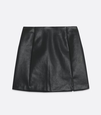 Damen Bekleidung Black Leather-Look Split Hem Mini Skirt