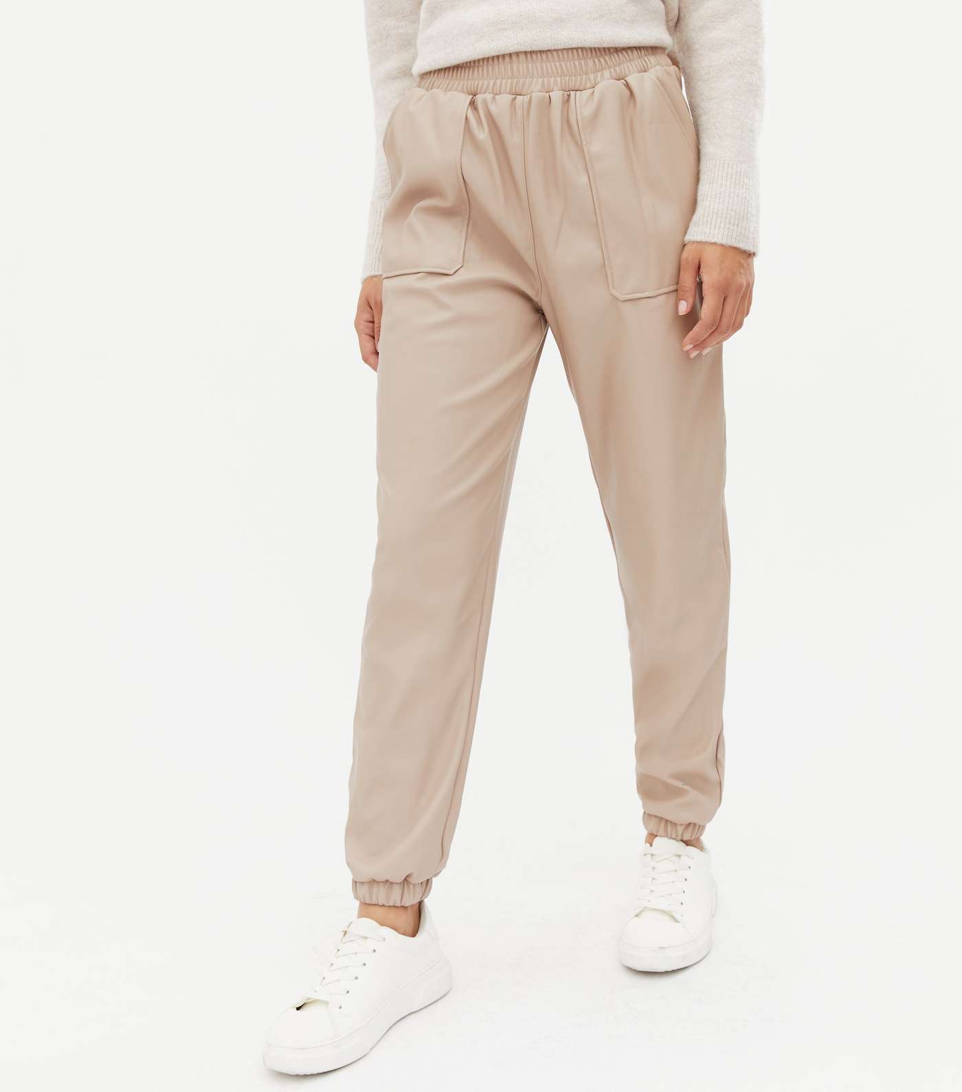 Stone Leather-Look High Waist Joggers Image 2