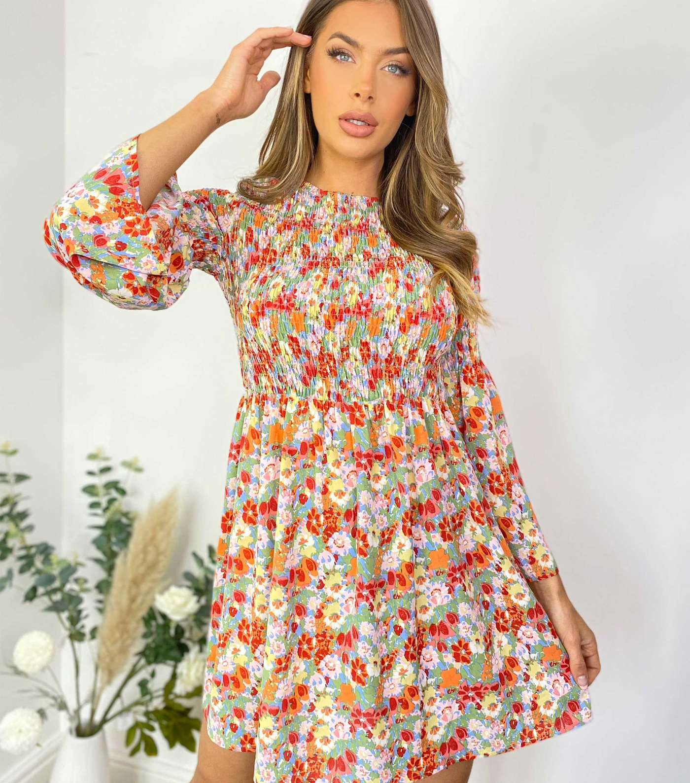 Urban Bliss Multicoloured Floral Shirred Dress Image 3