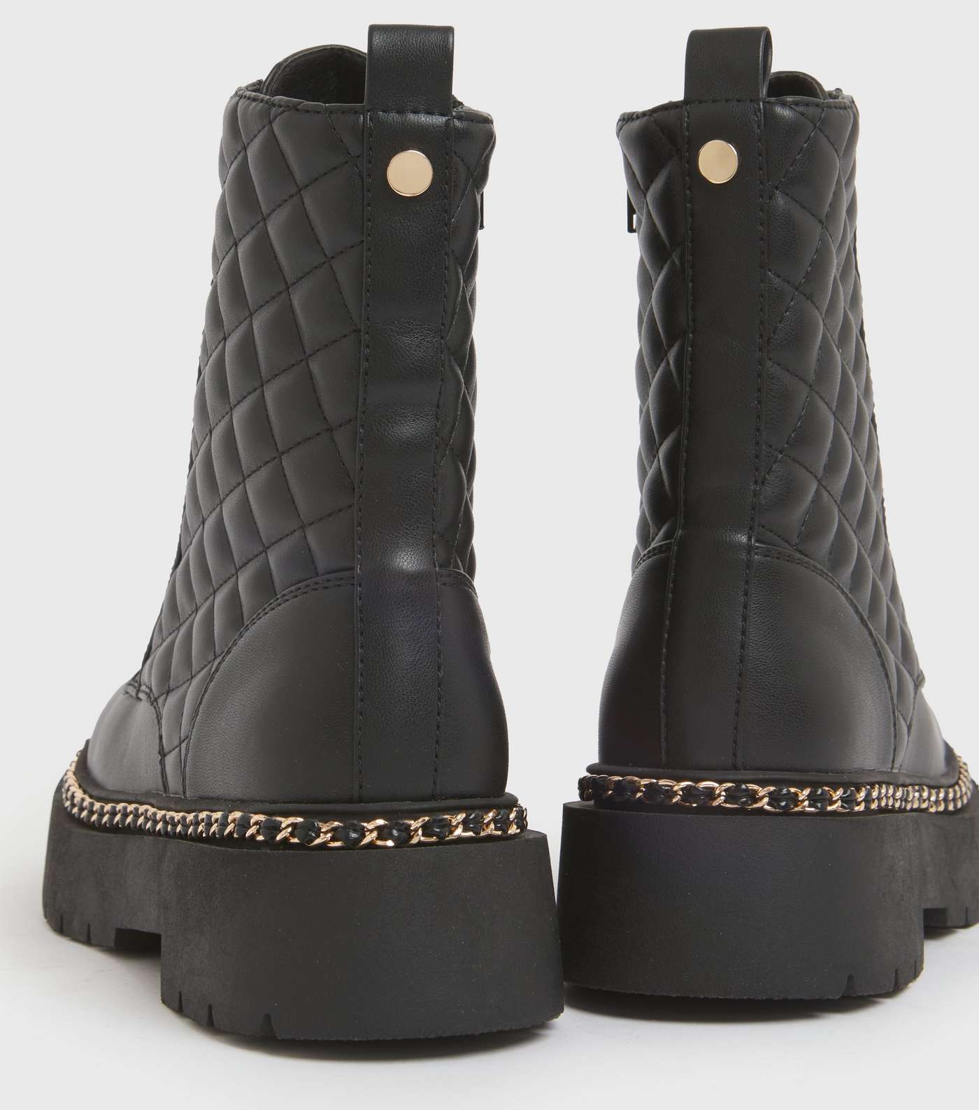 Little Mistress Black Leather-Look Quilted Chain Biker Boots Image 4
