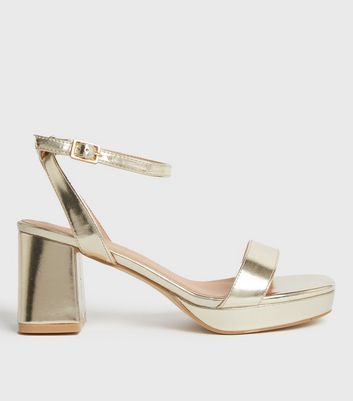 Wide Fit Gold Block Heel Chunky Sandals | New Look