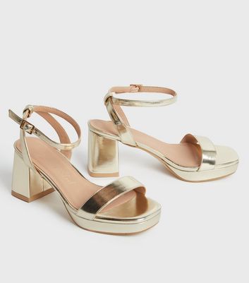 wide fit gold block heel sandals