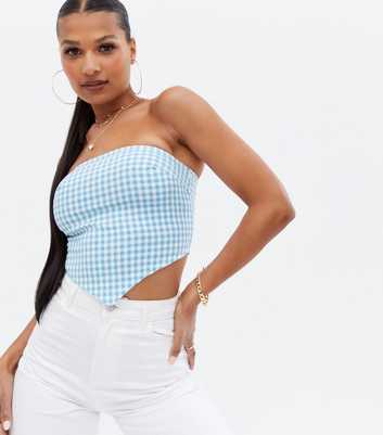 Blue Gingham Bandeau Scarf Top 