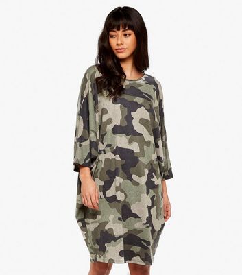 Apricot Green Camo Cocoon Dress | New Look