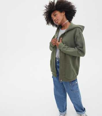 Girls Khaki Long Zip Hoodie