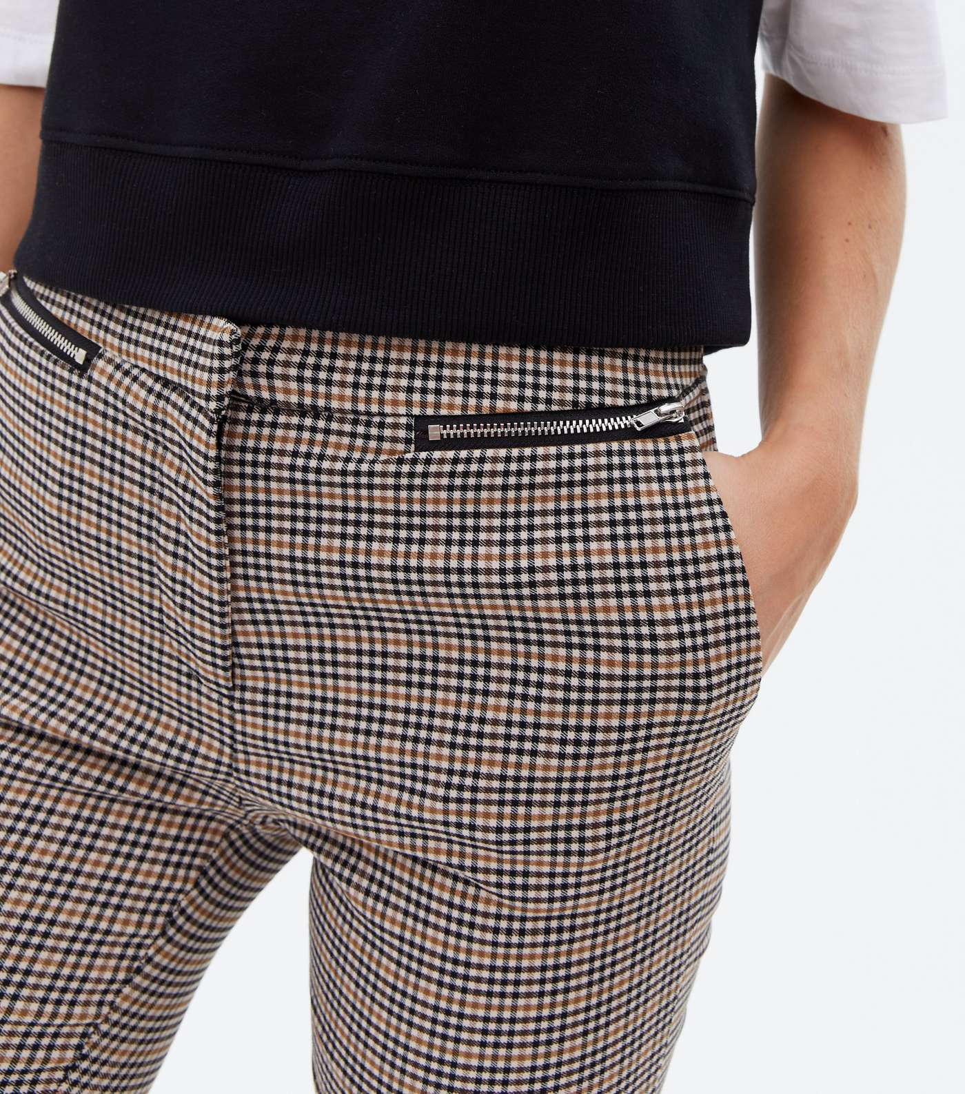 Brown Check Zip Slim Trousers Image 3