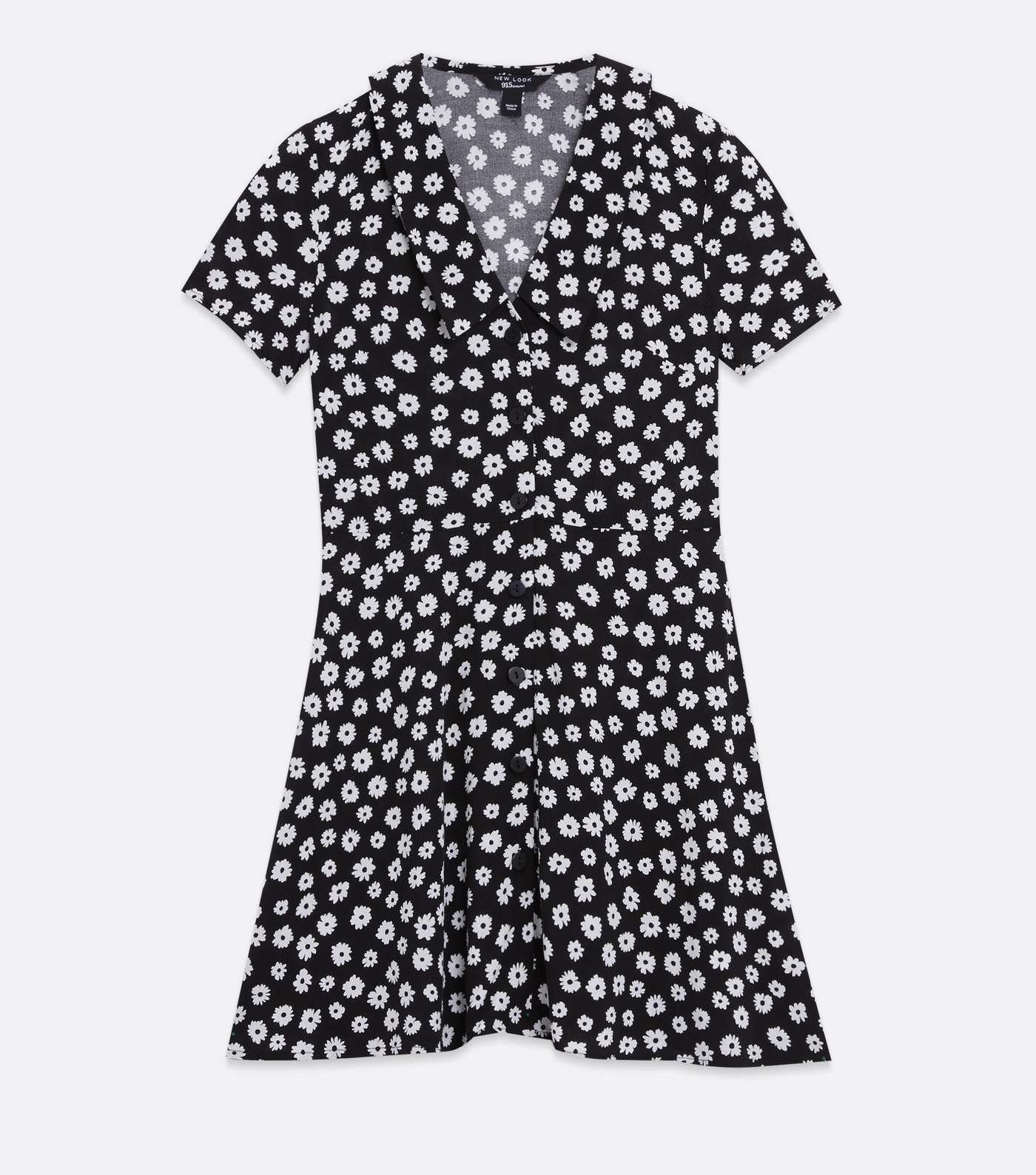 Girls Black Floral Collared Button Up Dress Image 5