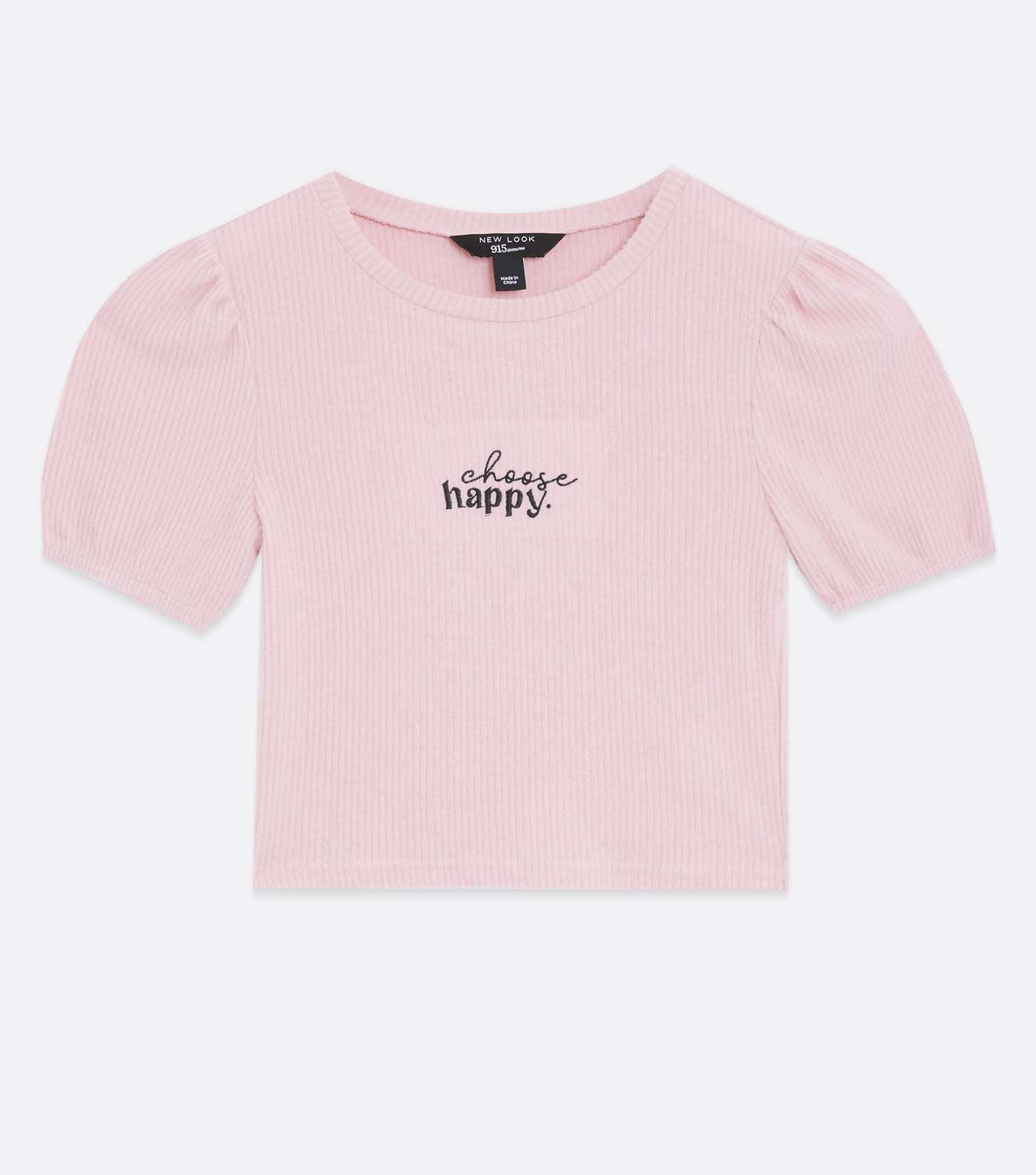 Girls Pale Pink Fine Knit Puff Sleeve Logo Top Image 5