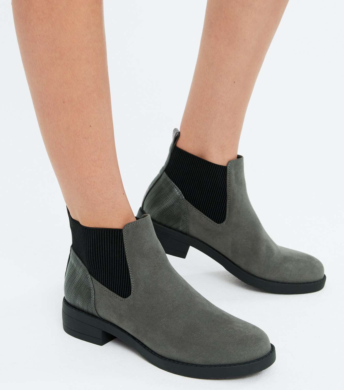 Girls Grey Suedette Elasticated Chelsea Boots Image 2