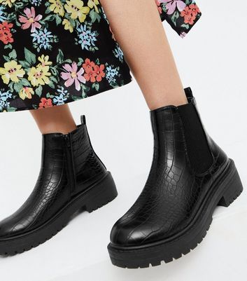 Click to view product details and reviews for Girls Black Faux Croc Chunky Chelsea Boots New Look Vegan.