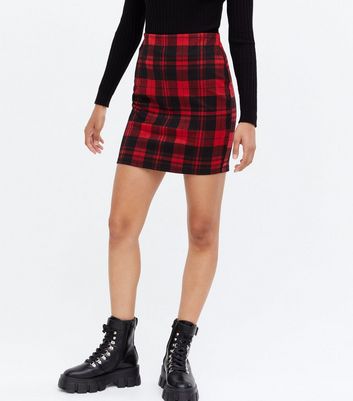 Red plaid bodycon sales skirt