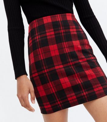 new look red check skirt