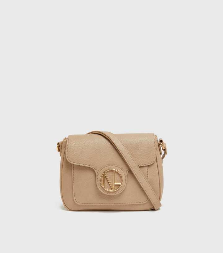 Cream Leather-Look Logo Cross Body Bag