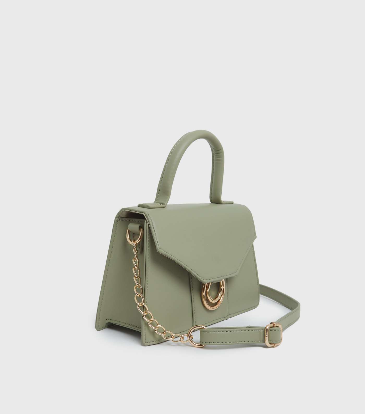 Light Green Faux Croc Ring Front Chain Cross Body Bag Image 3