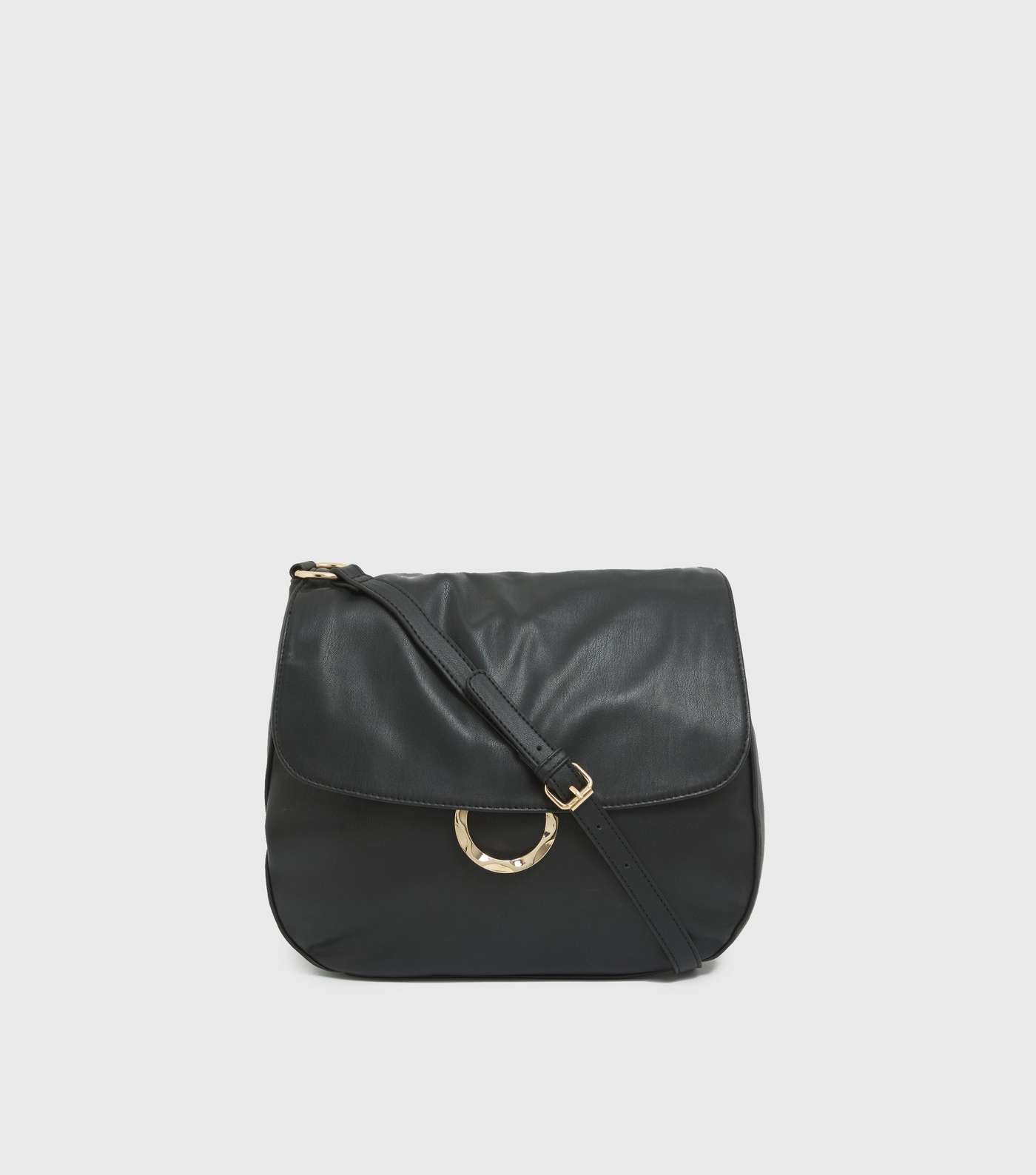 Black Leather-Look Ring Shoulder Bag
