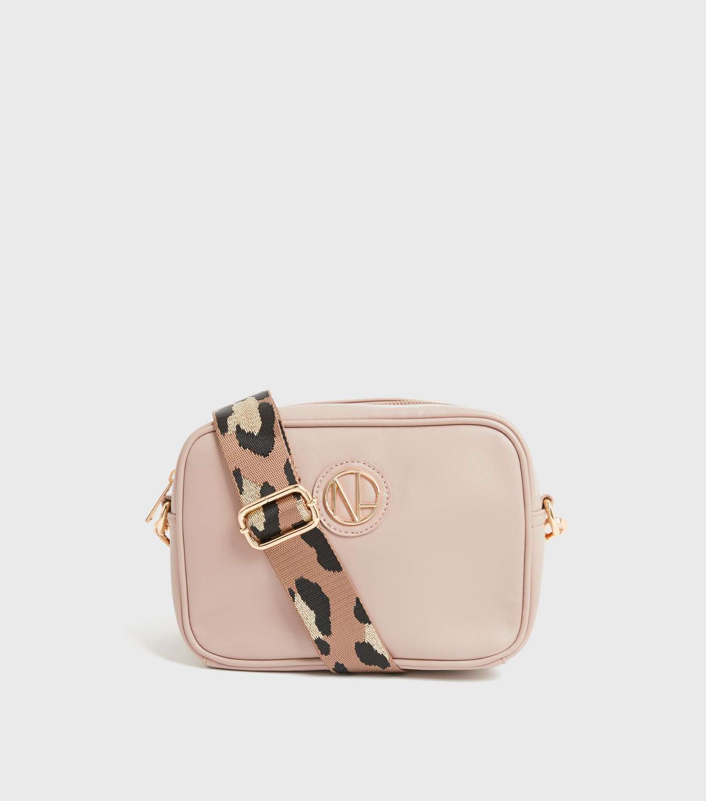 Pale Pink Leopard Print Leather-Look Cross Body Bag
