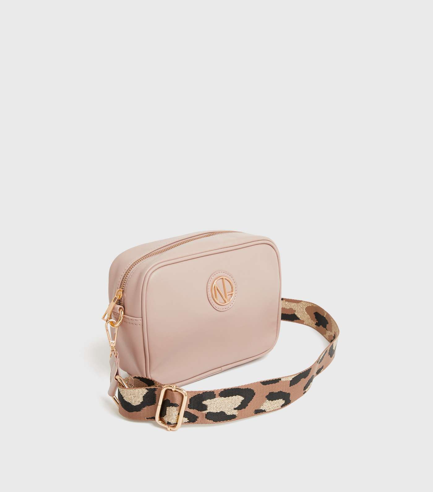 Pale Pink Leopard Print Leather-Look Cross Body Bag Image 3