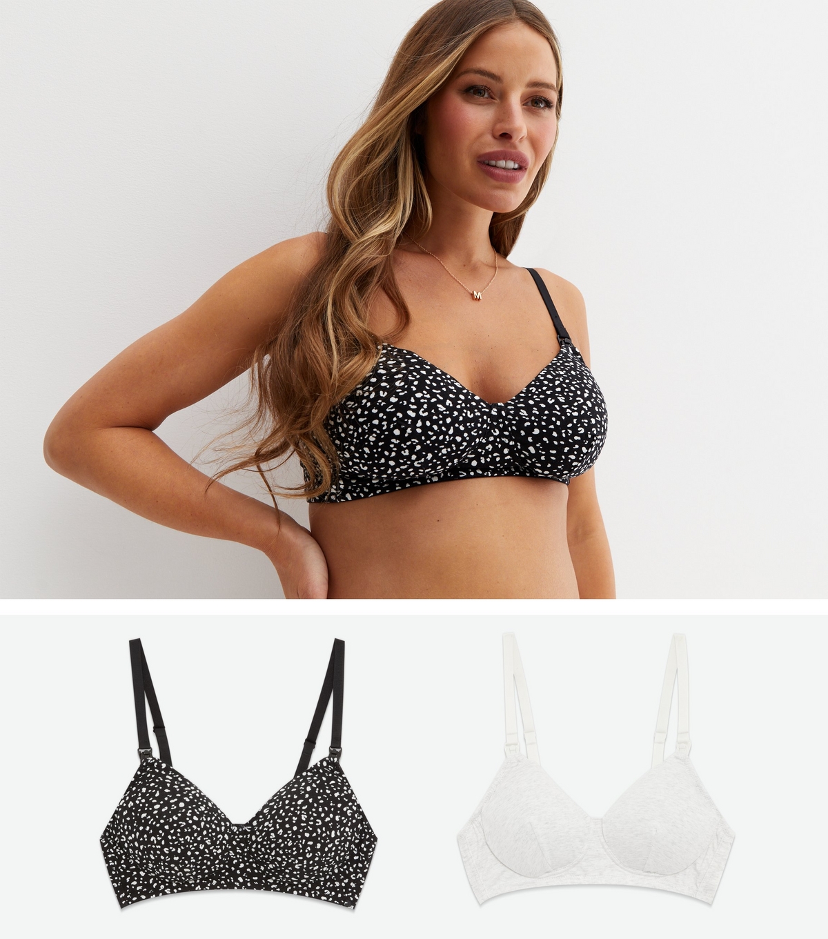 Women's Maternity 2 Pack Black and White Animal Print Bras New Look