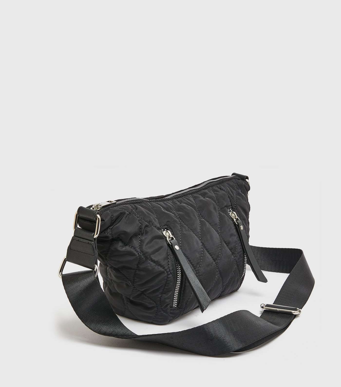 Black Quilted Zip Cross Body Bag Image 3