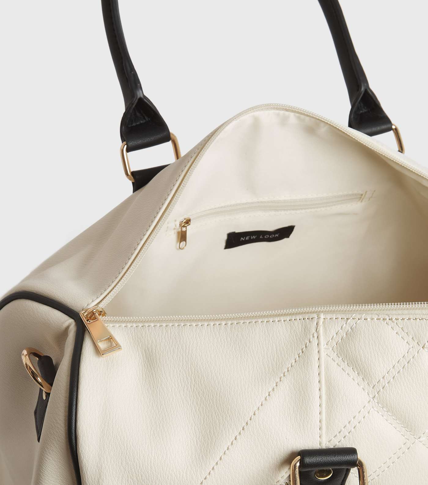 Cream Quilted Leather-Look Weekend Bag Image 4