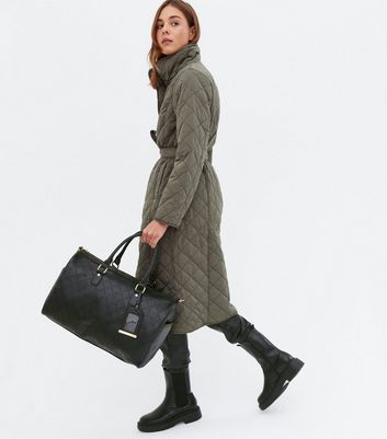 New Look Black Leather-Look Embossed Weekend Bag