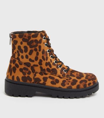 Click to view product details and reviews for Girls Tan Leopard Print Suedette Lace Up Chunky Ankle Boots New Look Vegan.