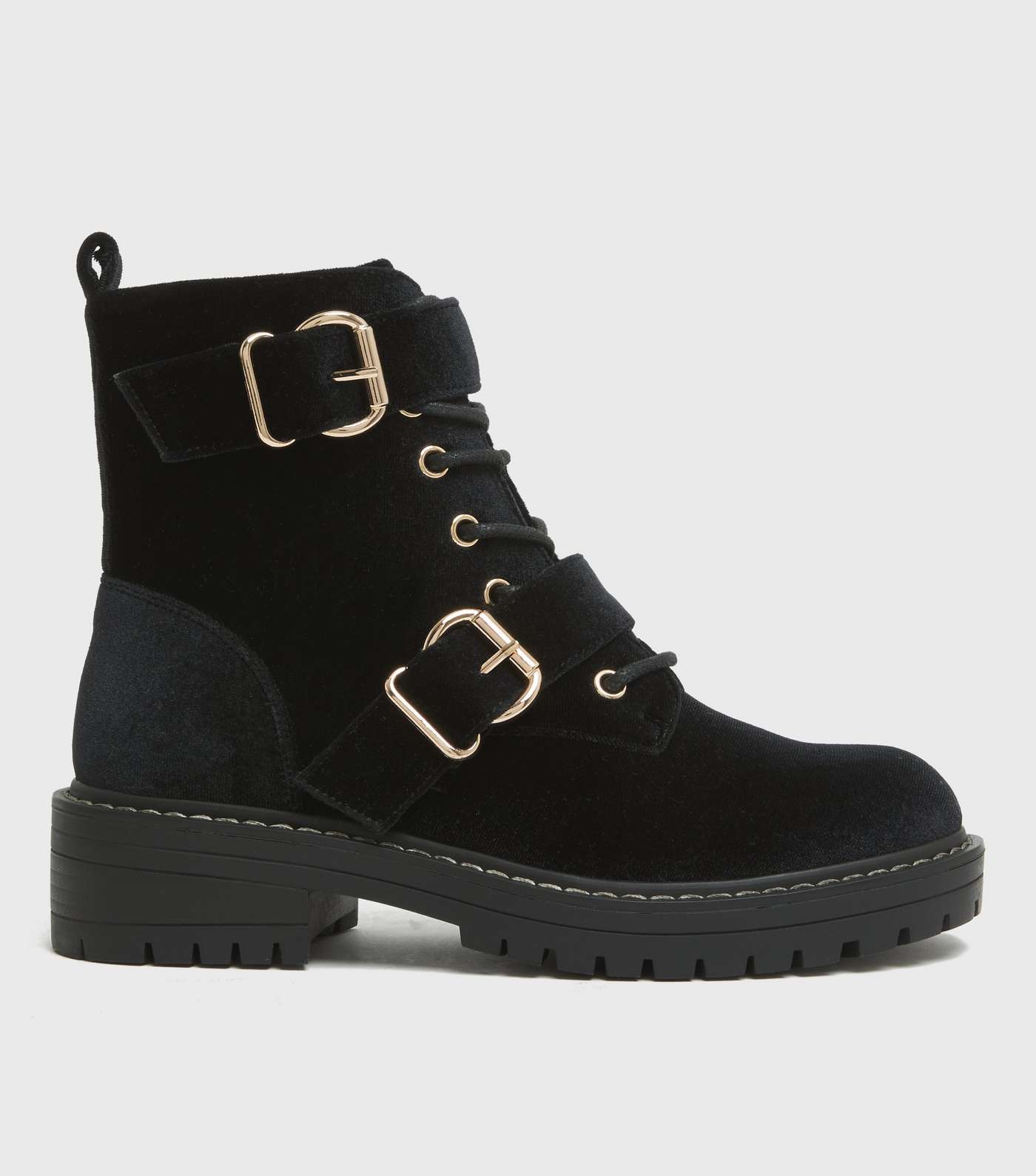 Girls Black Suedette Double Buckle Chunky Ankle Boots