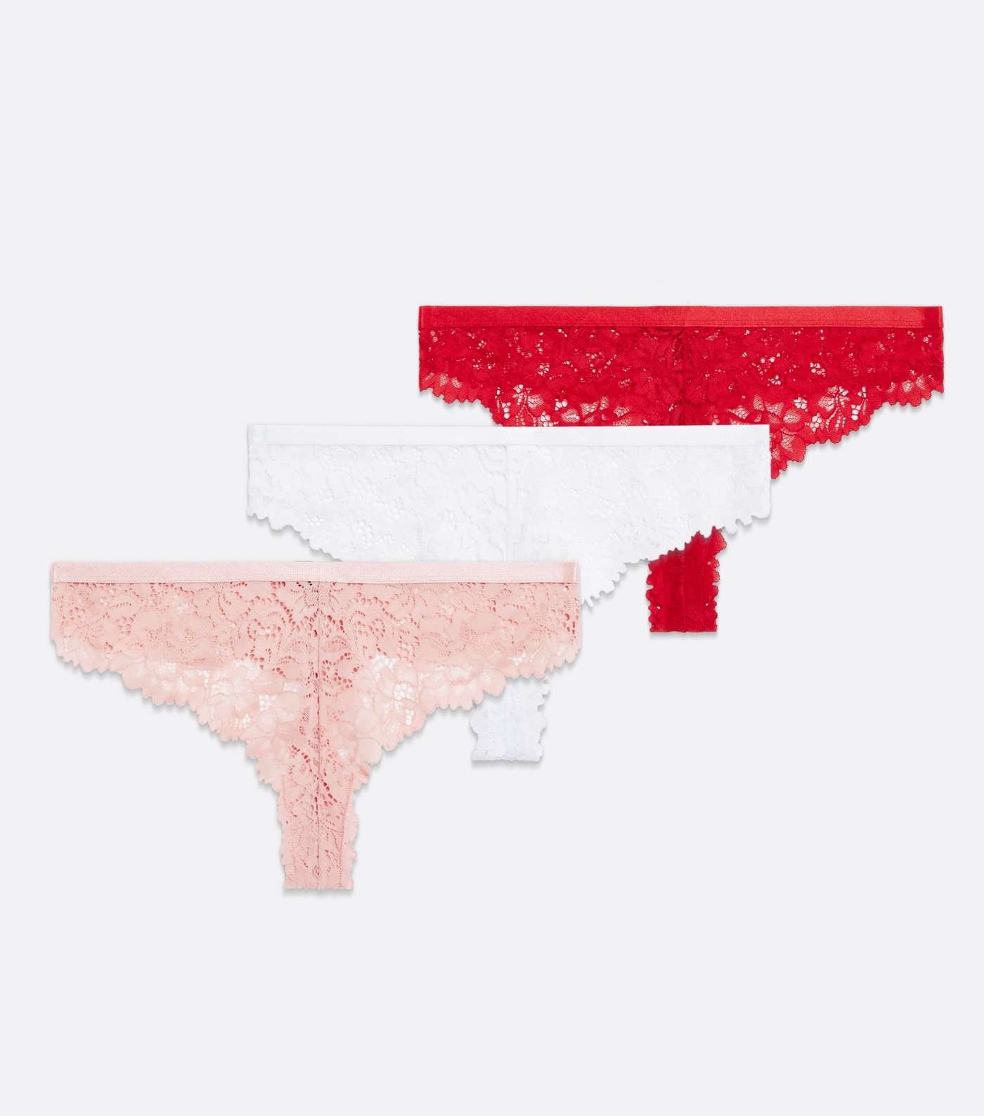 3 Pack Pink White and Red Floral Lace Thongs Image 5