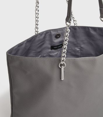 Grey Leather Look Chain Strap Tote Bag New Look