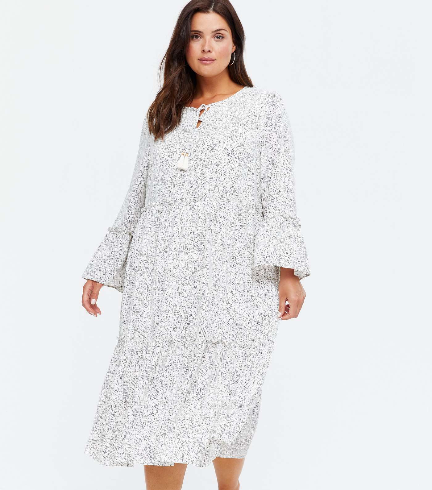 Yumi Curves White Spot Tiered Dress