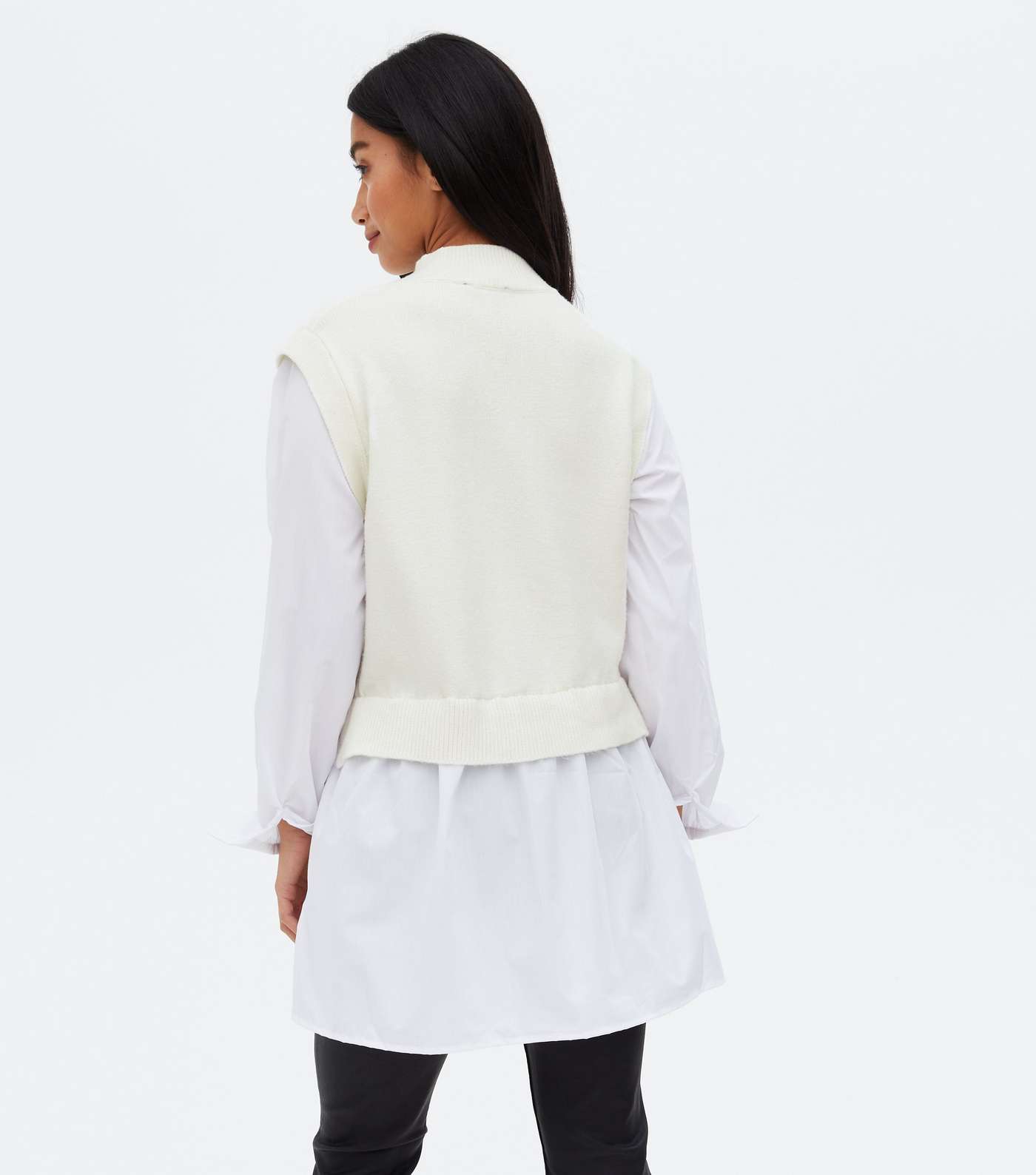 Petite Cream Cable Knit 2-in-1 Vest Jumper Shirt Image 4