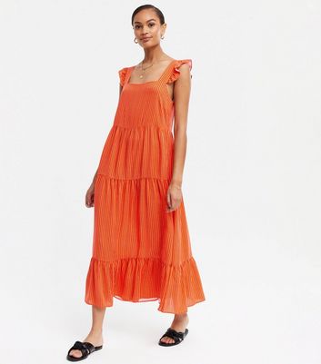 orange square neck dress