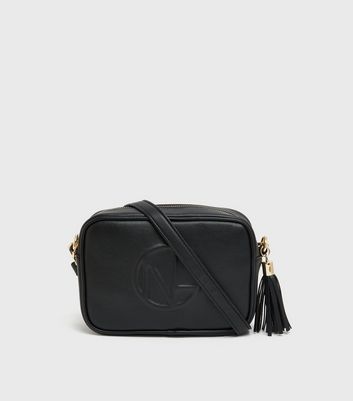 Black Leather-Look Embossed Cross Body Bag