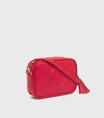 Red Leather Look Embossed Cross Body Bag New Look