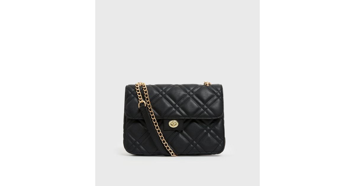 Black Quilted Chain Strap Cross Body Bag | New Look