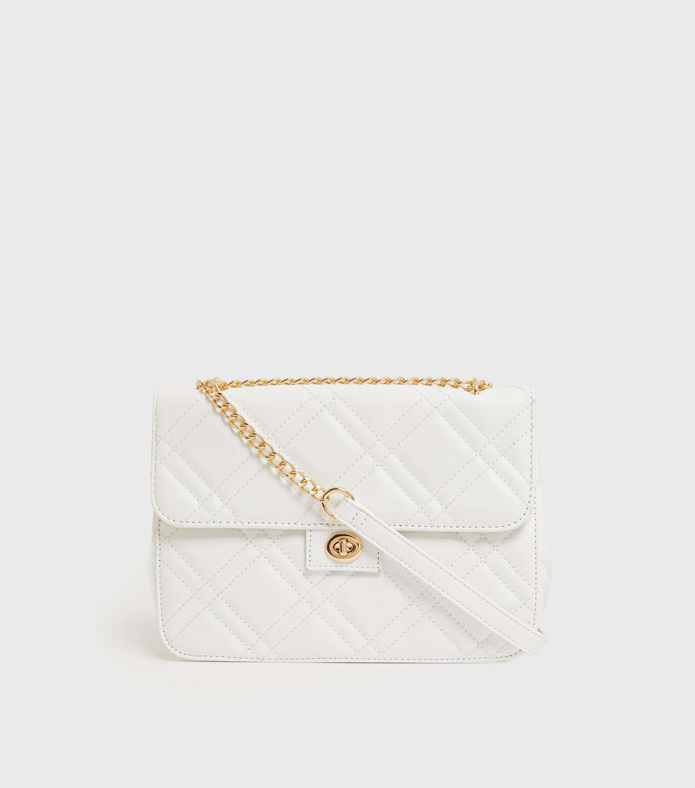 White Quilted Chain Strap Cross Body Bag