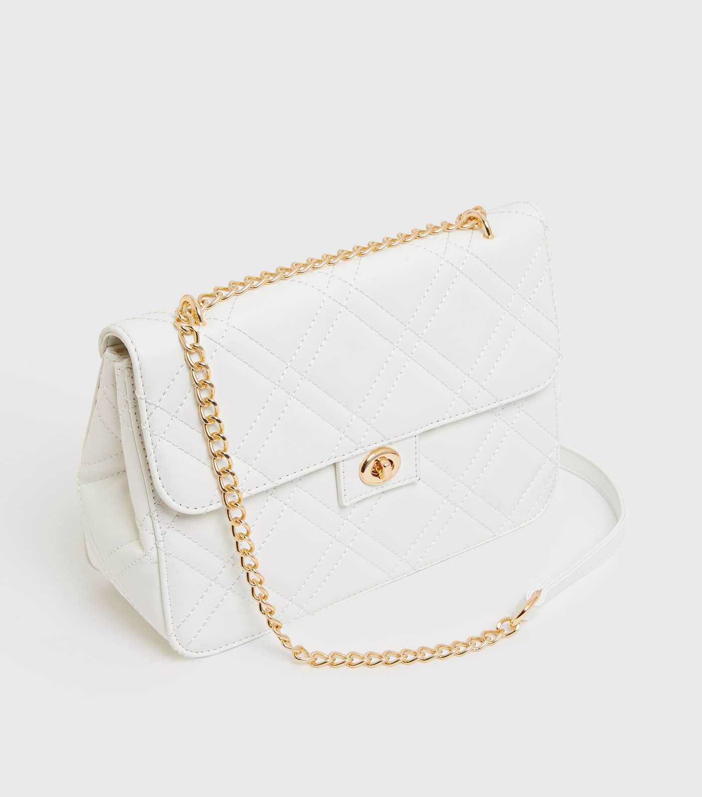 White Quilted Chain Strap Cross Body Bag Image 3