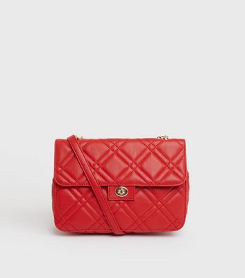 Red Quilted Chain Strap Cross Body Bag New Look