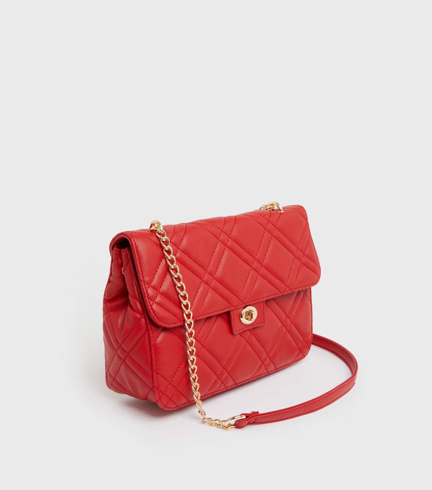 Red Quilted Chain Strap Cross Body Bag Image 3