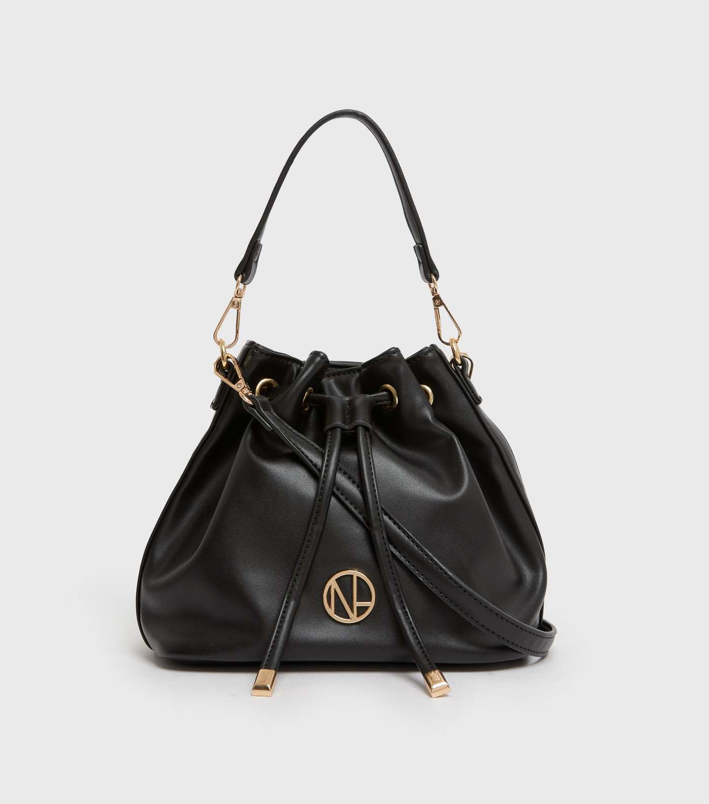 Black Leather-Look Logo Duffle Bag