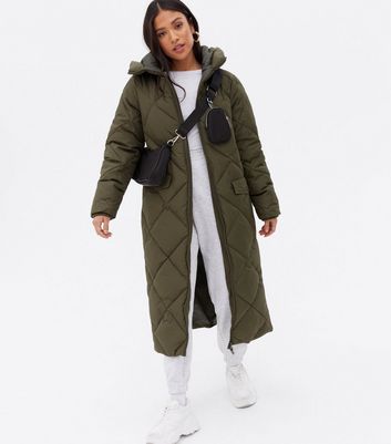 long khaki puffer jacket