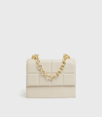 shop for Cream Quilted Leather-Look Chain Shoulder Bag New Look Vegan at Shopo