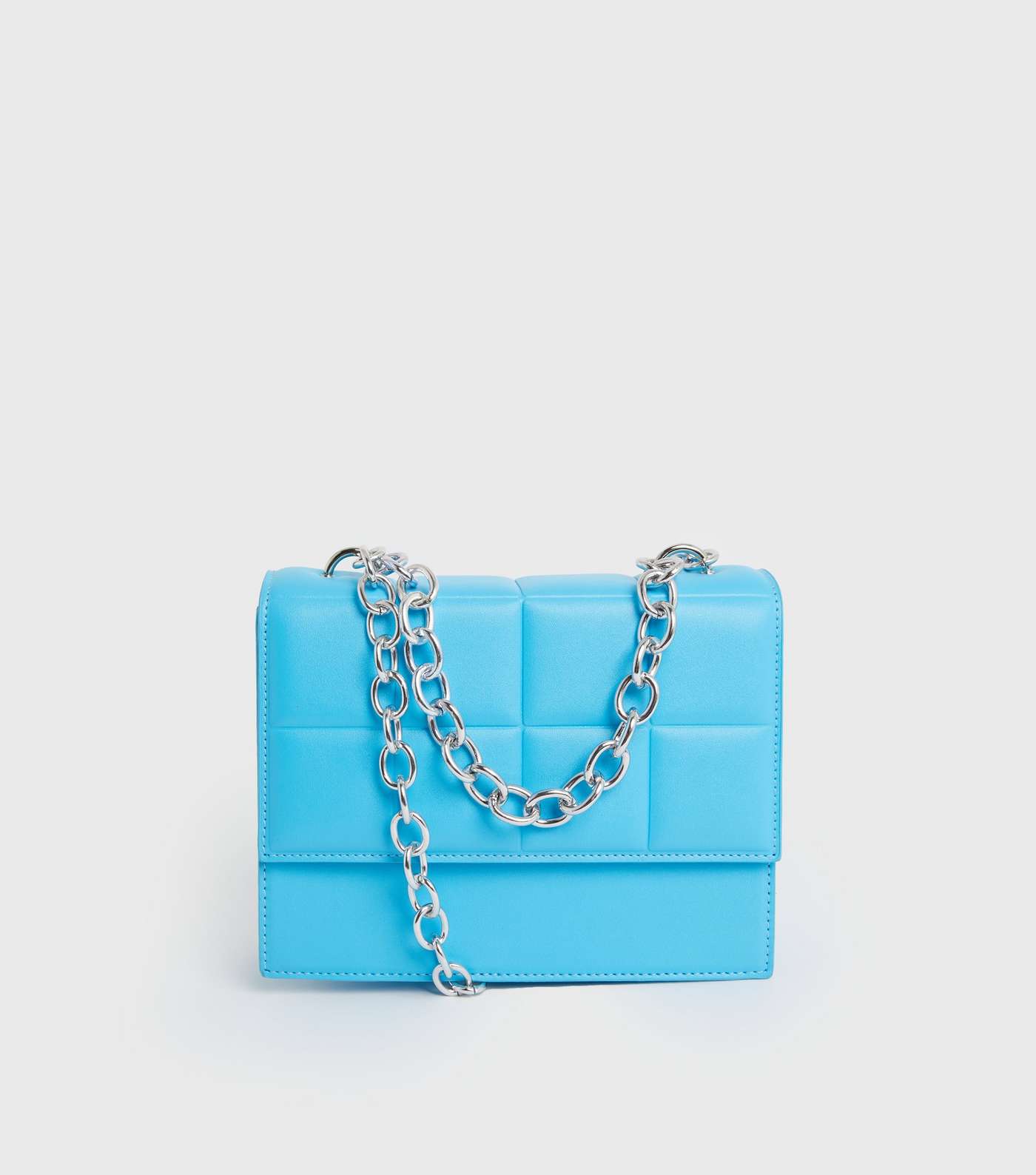 Bright Blue Quilted Leather-Look Chain Shoulder Bag