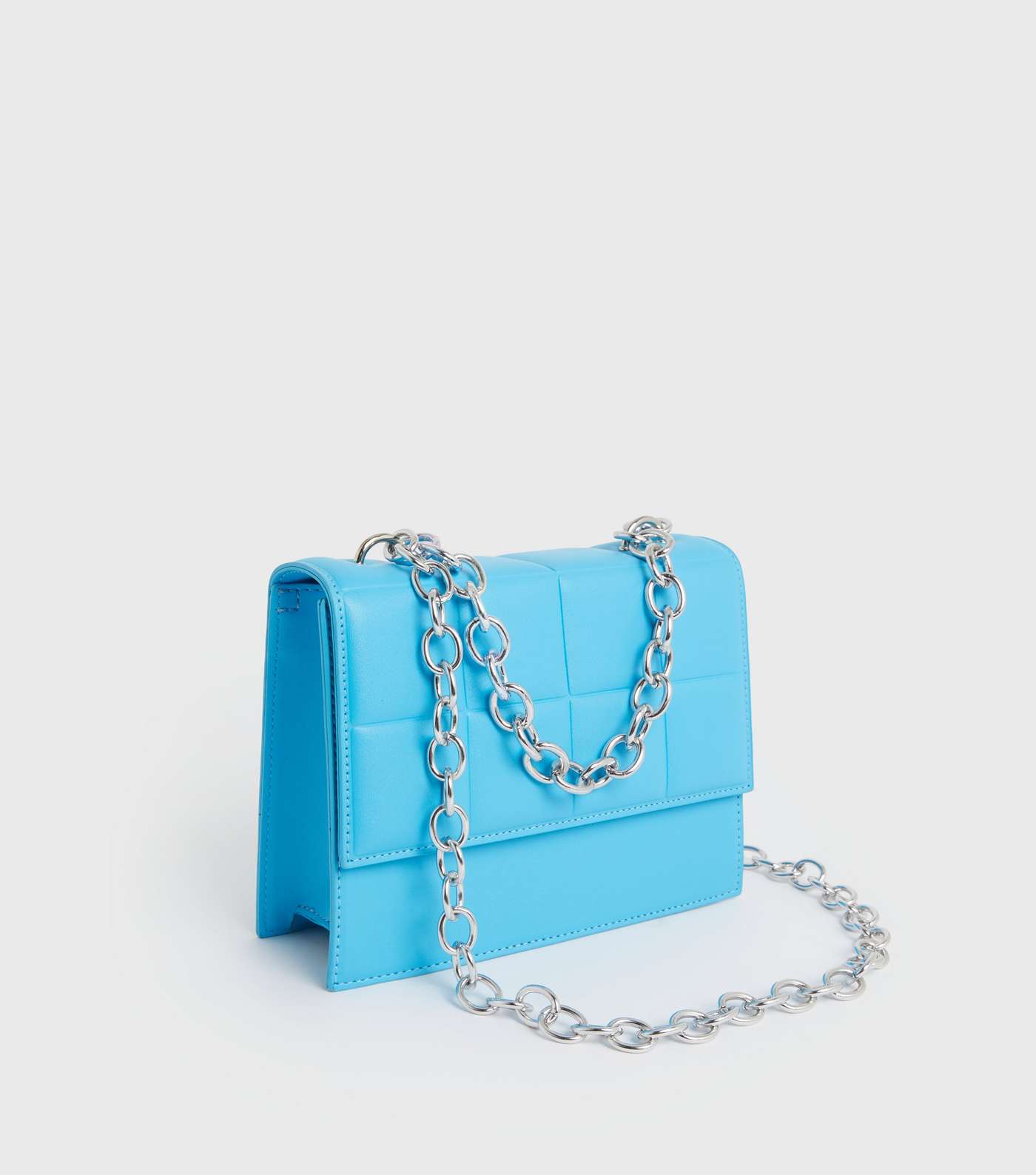 Bright Blue Quilted Leather-Look Chain Shoulder Bag Image 3